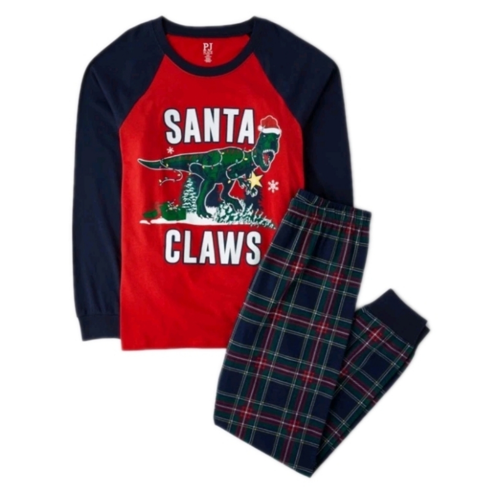 The Children's Place SANTA CLAWS Dinosaur T-Rex Glow-in-Dark Christmas Pajamas